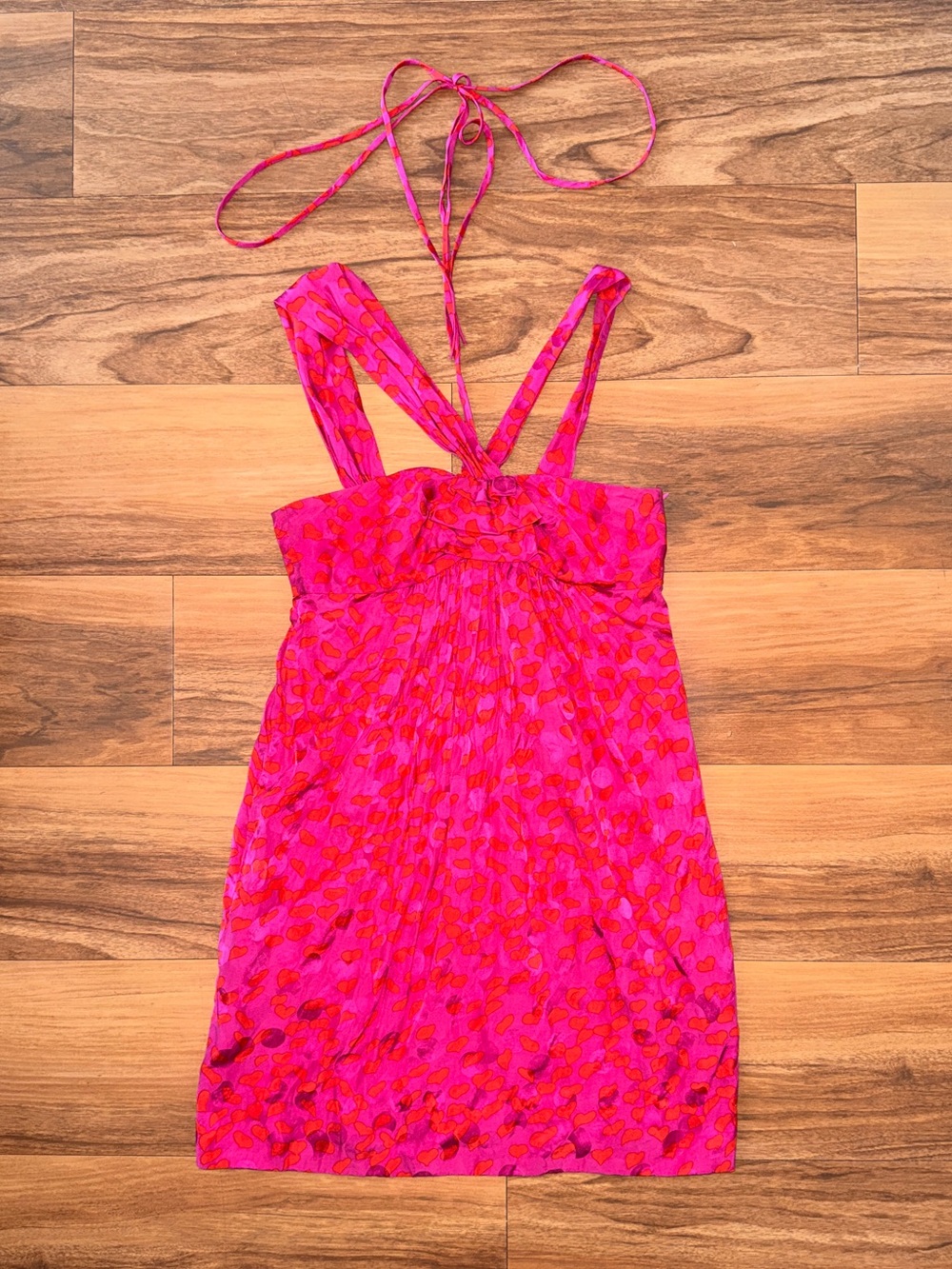 Marc by Marc Jacobs Hearts Print Halter Silk Dress Fuchsia Pink. Small